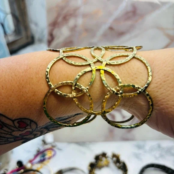 Gas Bijoux Hammered Gold Plated Olympie Circles Rings Cuff